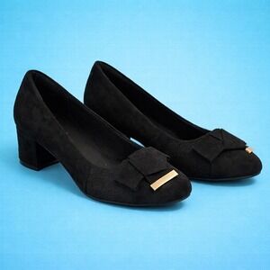 New Women's Benassal Black Suede Toe Cap‎ Comfort Elastic Panels Heels, Size 10